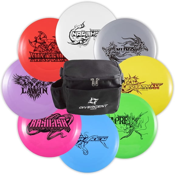 Divergent Discs Disc Golf Starter Set - 8-Disc Disc Golf Set for Beginners with Starter Disc Golf Bag