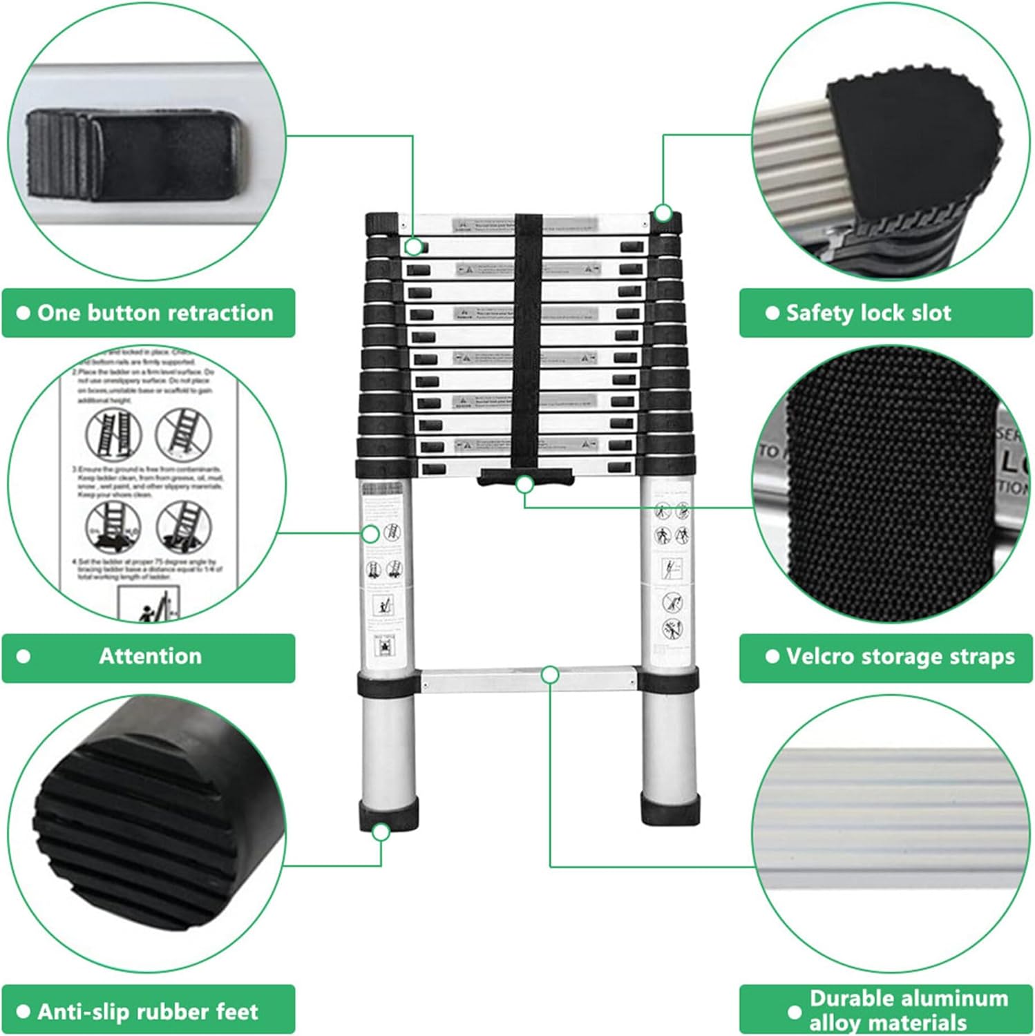 HOSTIC 10.5-14.5 Ft Aluminum Telescopic Extension Ladder photo 5