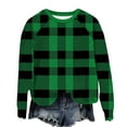 thumbnail image 2 of Women's Lightweight Sweatshirts Plaid Checkered Print Crewneck Pullover Long Sleeve Loose Christmas Casual Tops (XL, Green #A), 2 of 7