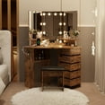 thumbnail image 2 of Ataucjin Makeup Vanity Desk With Lights Mirror & Power Outlet Corner Makeup Vanity Table With 5 Rotating Drawers Shelves And Stool 3 Color Lighting Makeup Table Bedroom Dressing Table, 2 of 8