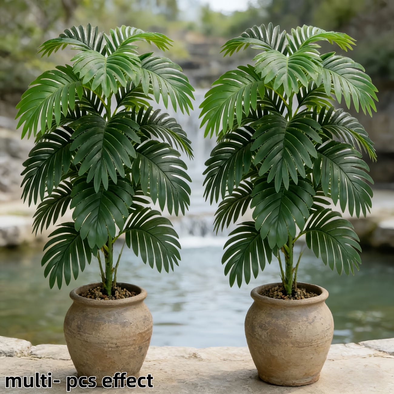 2-Pack Artificial Palm Plants in Pots – Fake Greenery for Home Office Farmhouse Indoor Outdoor Decor, Low Maintenance Faux Potted Greenery