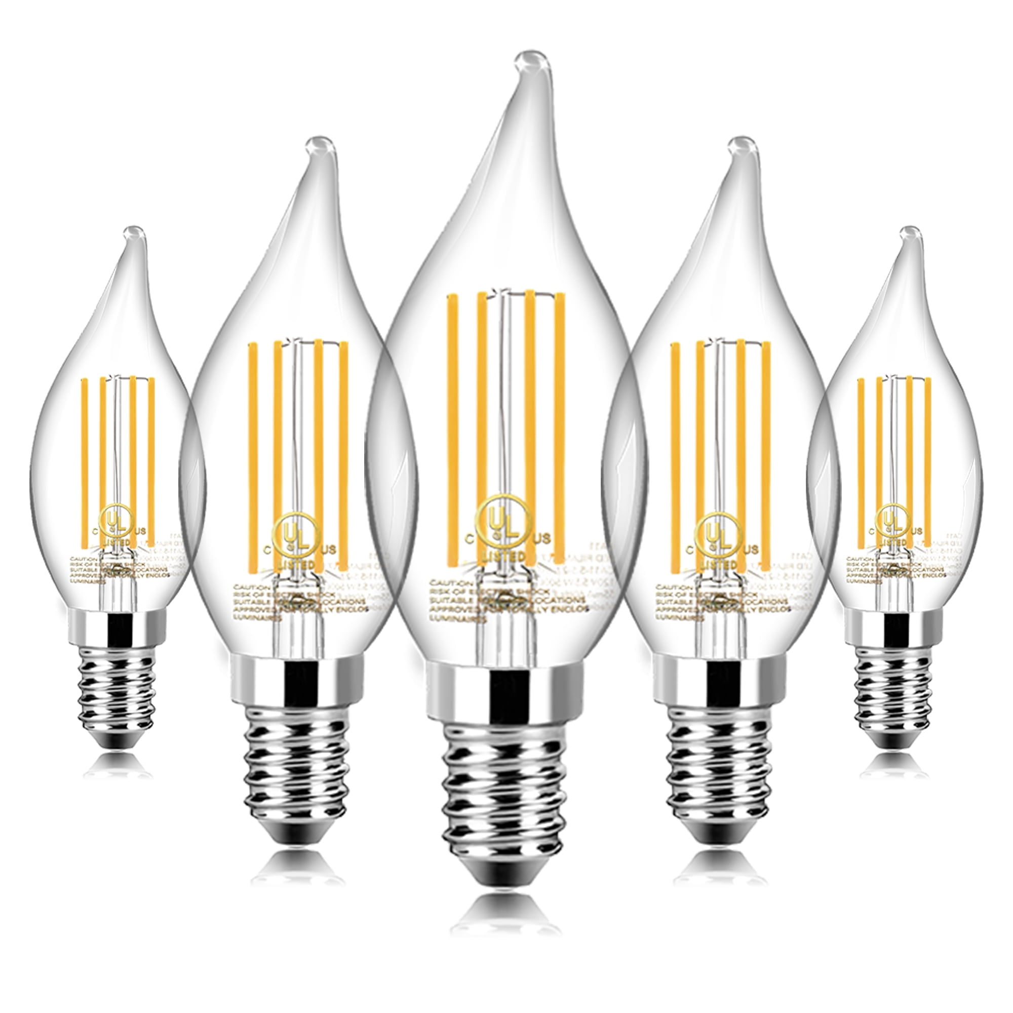 TJOY LED Candelabra Bulb Dimmable, 60W Equivalent LED Chandelier Light Bulbs, 5.5W 2700K Warm White 600LM CA11 Flame Tip Vintage LED Filament Candle Bulb with Decorative E12 Candelabra Base, 5Pack