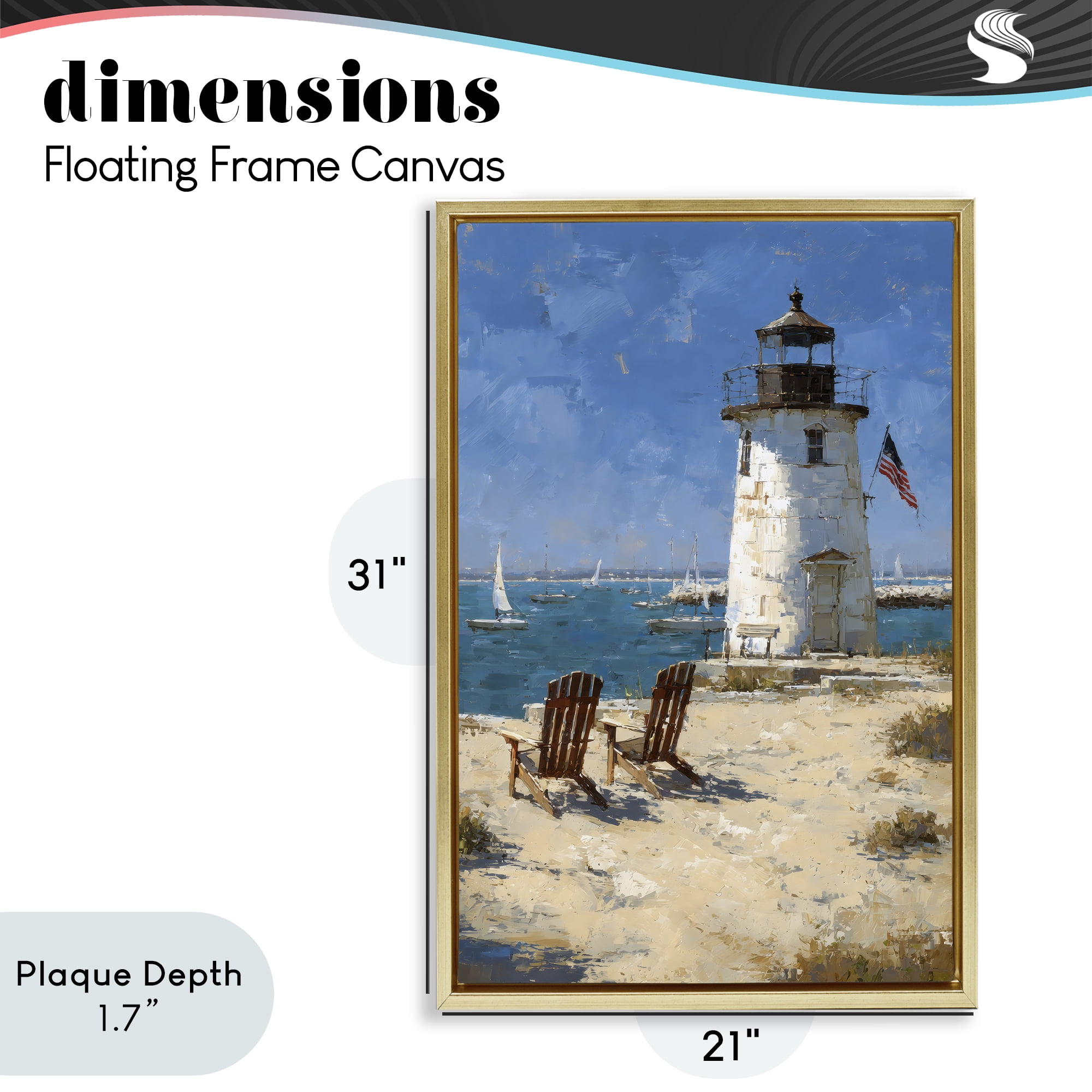 Stupell Industries Summer at Lighthouse Bay Gold Framed Floater Canvas Wall Art, design by Petal Prints Design