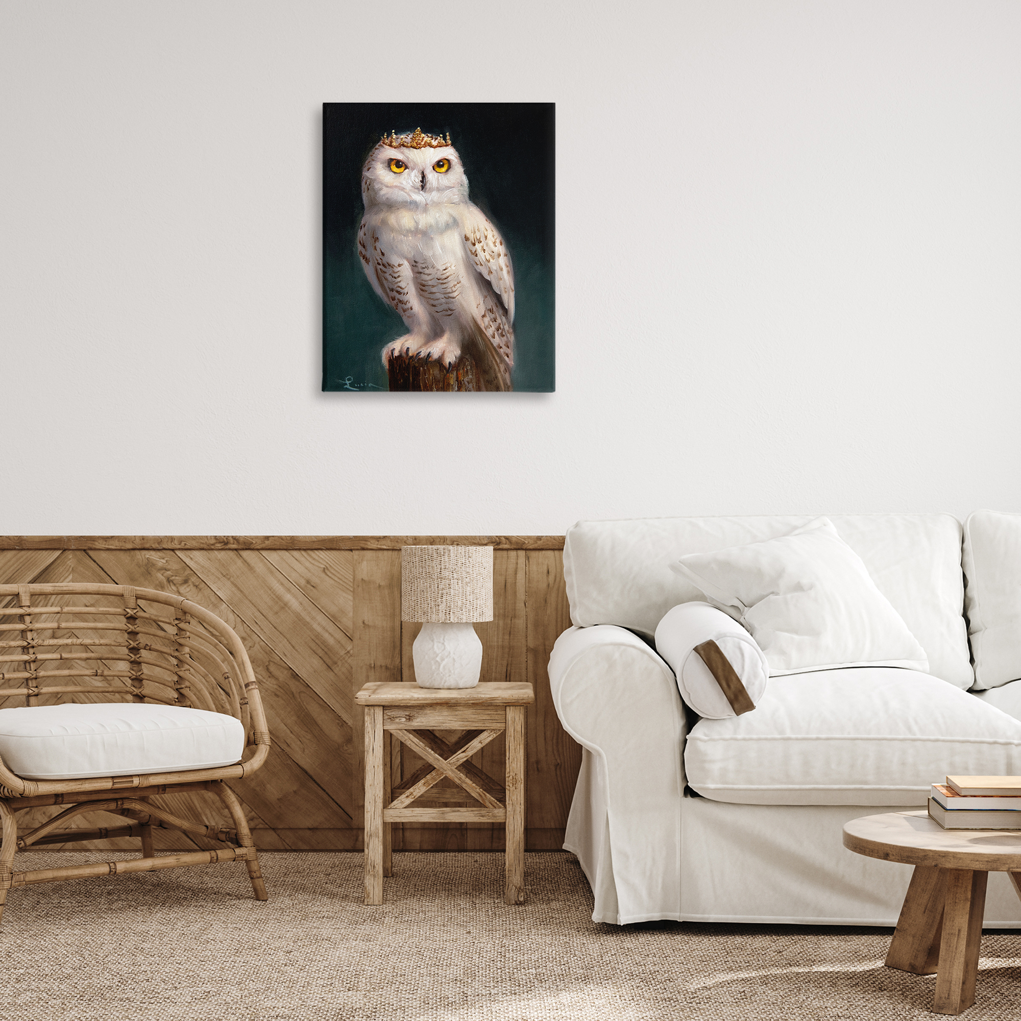 Snowy Owl King Canvas Wall Art, design by Lucia Heffernan