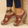 thumbnail image 4 of Mepaouo Womens Wedge Sandals Leather Platform Walking Slides Open Toe Summer Beach Shoes Size 6.5, 4 of 9