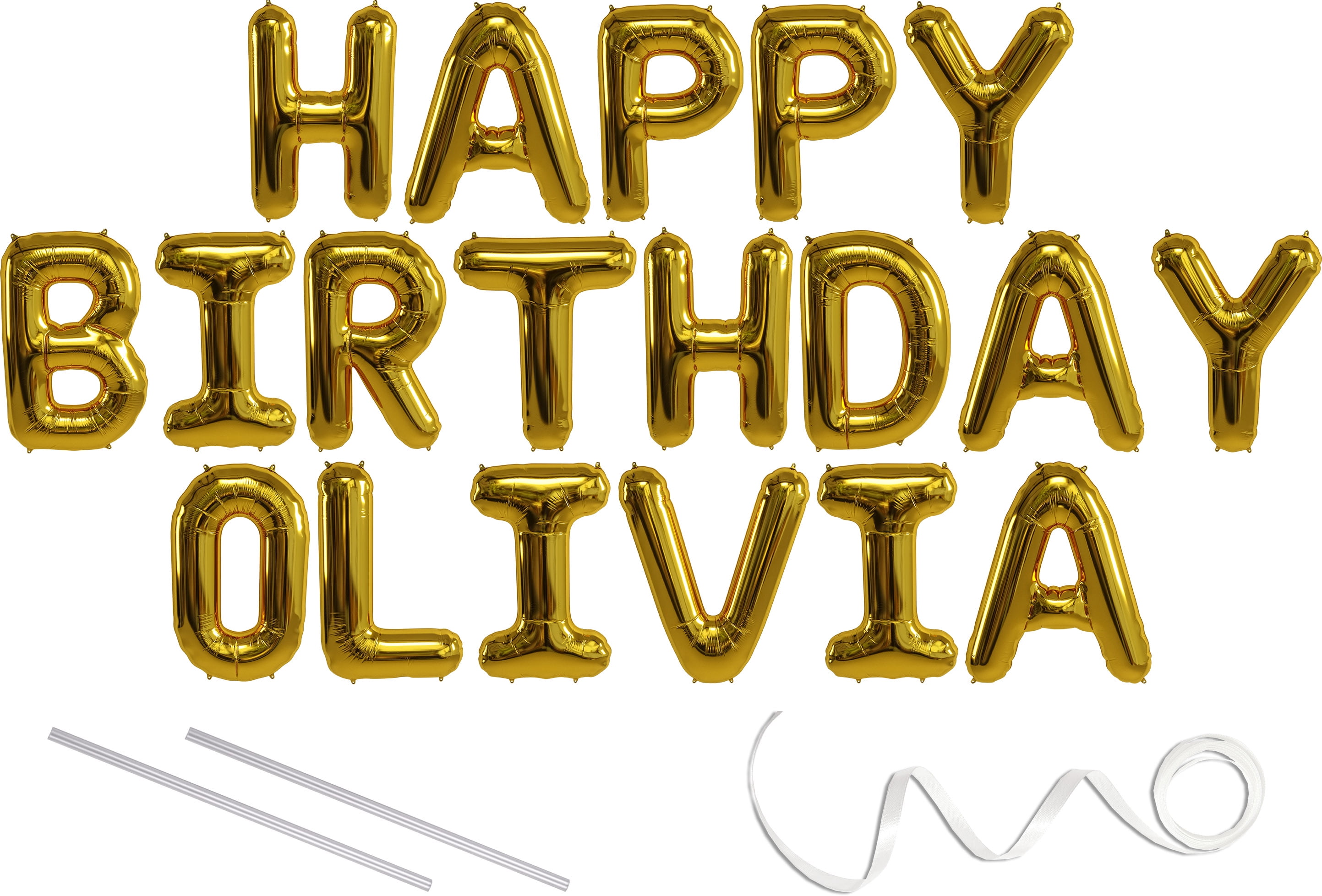olivia happy birthday mylar balloon banner gold 16