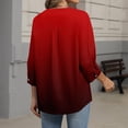 thumbnail image 3 of Bbyeadc 3/4 Length Sleeve Button Up Shirts for Women Round Neck Top Tie Dye Comfortable Top Fashion Loose Going Out Shirts,Red(S), 3 of 5