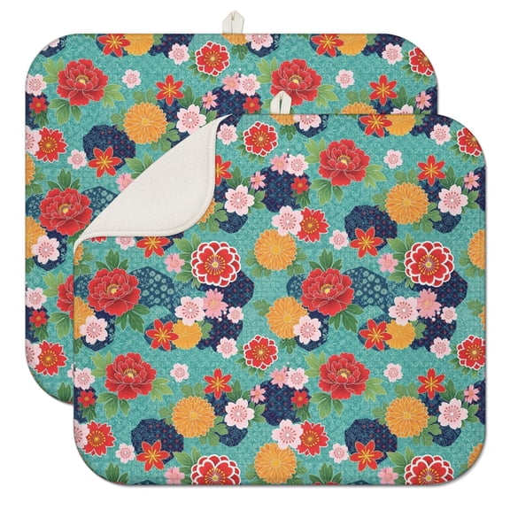 Pioneer Flower Floral Print Pattern Kitchen Dish Drying Mat 1 Pack, Ultra Absorbent Microfiber Drainer Mat, 16"x18"