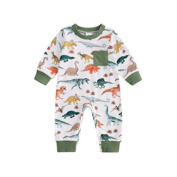 Baby Toddler Boy Sweatshirt Romper 0 3 6 12 18 Months Casual Dinosaur Print Long Sleeve Jumpsuit for Infant Fall Outfit