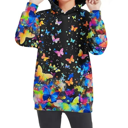 

DOSUKRAI Halloweenweatshirts for Kids Butterfly Print Drophoulder Kangaroo Pocketweatshirt with Hooded for Kids Girl Boy Trendy Pullovers Outwear Flash Deals of the Day Clearance Multicolor 13 Years