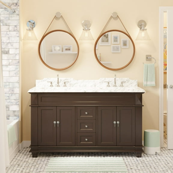 Elizabeth 60" Double Bathroom Vanity with Chocolate Cabinet and Carrara Marble Top