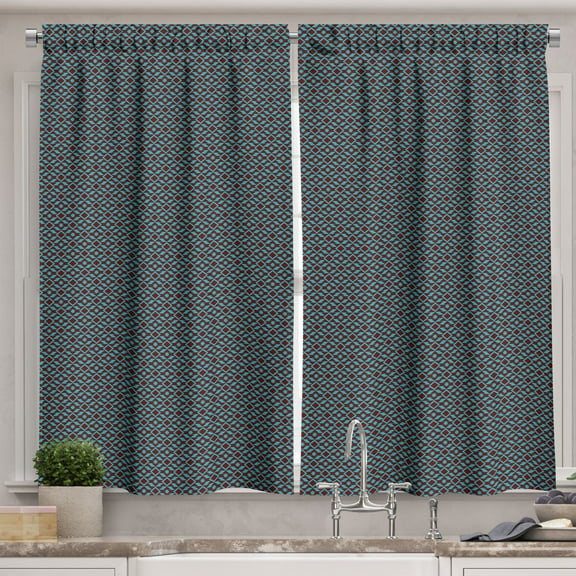 Ambesonne Ethnic Kitchen Curtains, Geometric Zigzag Tribal Art, 55"x39", Maroon and Deep Sky Blue