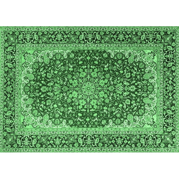 Ahgly Company Indoor Rectangle Medallion Emerald Green Traditional Area Rugs, 5' x 7'