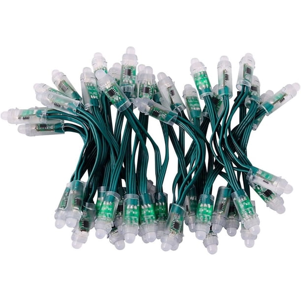 Píxeles LED direccionables, LED direccionables individualmente, juego de 50 cables verdes, silicona resistente a la intemperie, programable con controlador para una amplia aplicación en logotipos,