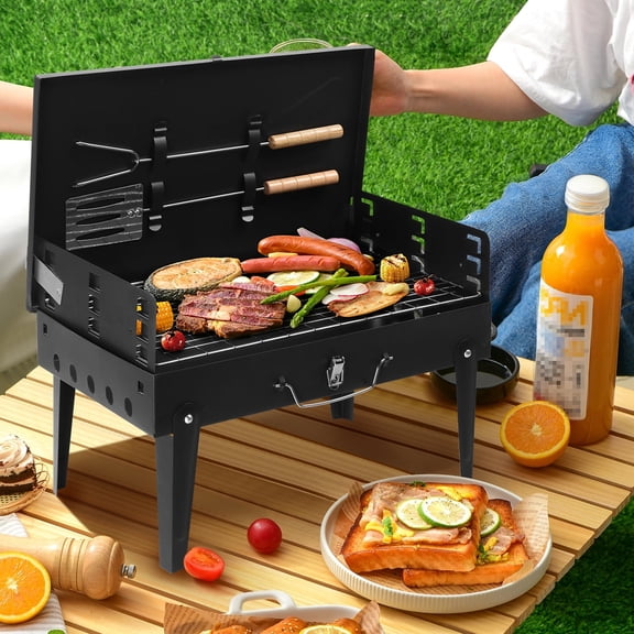 Portable Square Charcoal Grill Black,Tabletop Outdoor Barbecue,Small Grill for Outdoor Cooking Backyard Camping Picnics Beach