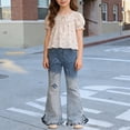 thumbnail image 4 of Weebloom Toddler Girls Flared Jeans Stretch Flare Jeans High Waist Bootcut Pants Teenagers Juniors With Ankle Drag Streetwear Denim Pants 7-8 Years, 4 of 8