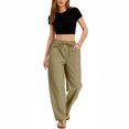 thumbnail image 6 of yuCgh Women's Wide Leg Cropped Casual Elastic Drawstring Waisted Pants with Pockets, Comfortable Harem Pants for Lounge and Outdoor Activities,Khaki 2XL, 6 of 6