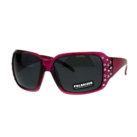 SA106 Polarized Lens Oversize Rhinestone Bling Iced Out Womens Sunglasses Fuchsia Black