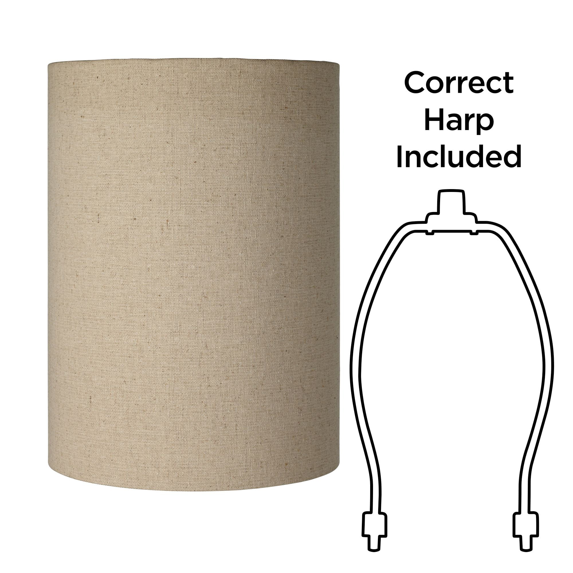 Springcrest Cotton Blend Tan Small Cylinder Lamp Shade 8" Top x 8" Bottom x 11" High (Spider) Replacement with Harp and Finial
