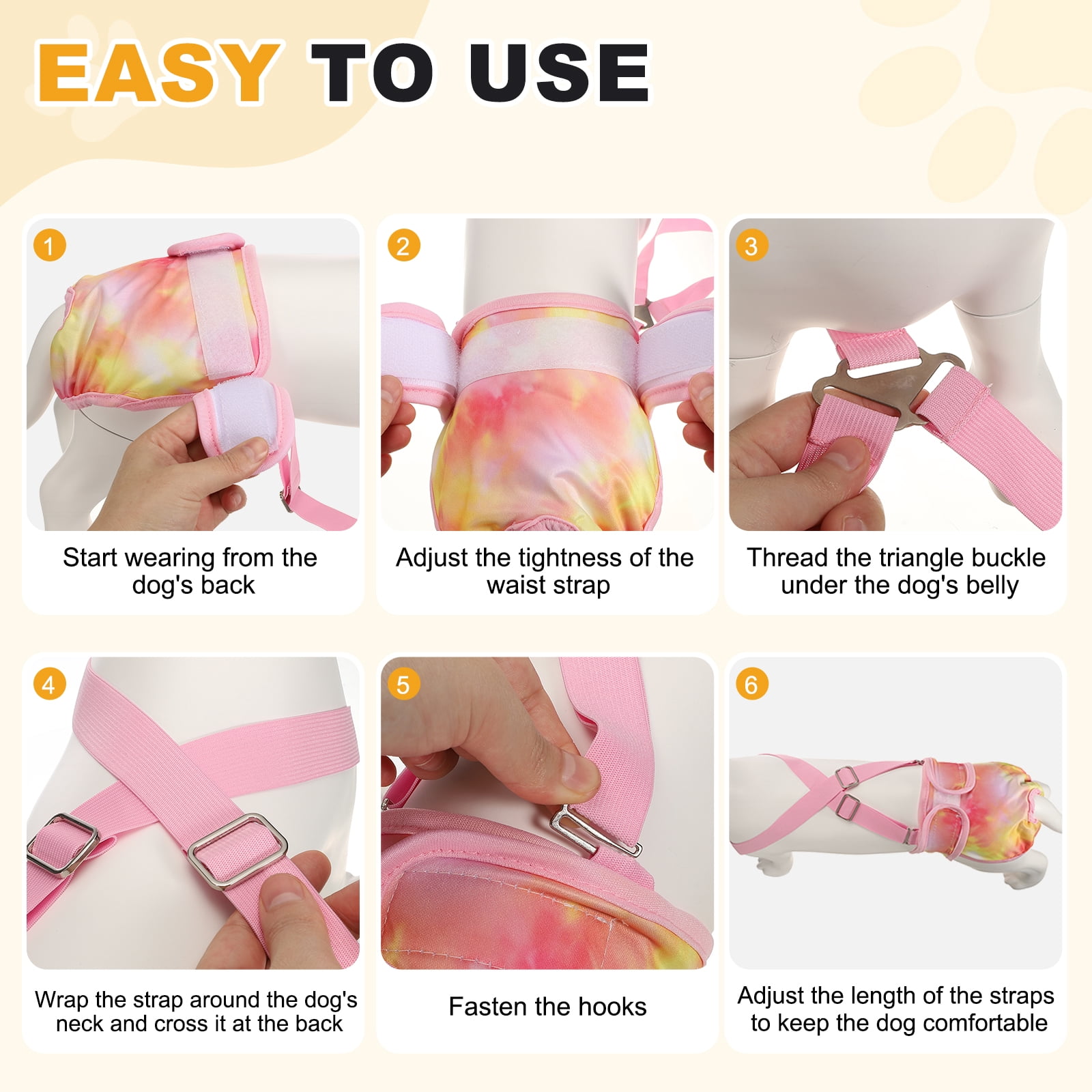Washable Female Dog Diapers with Suspender, Reusable Dog Diapers Absorbent Leakproof(Striped Blue/Tie-Dye Light Blue M, 2Pcs), Intended for Female in Heat Cycle