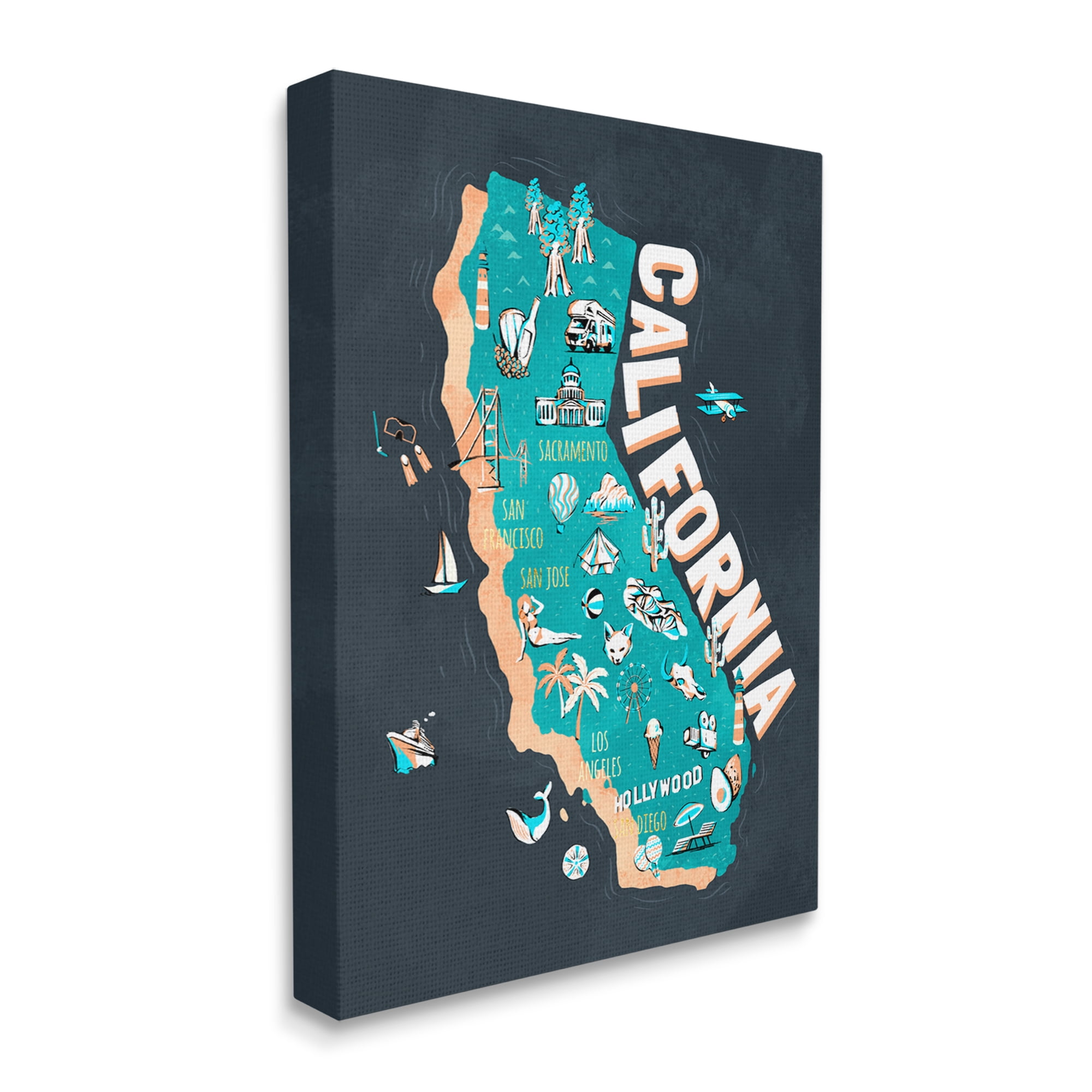 Stupell Industries Golden State Touristic Iconographic Landmarks Map,36 x 48, Design by Ziwei Li