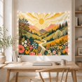 thumbnail image 4 of Sunburst Mountains With Path and Wildflowers, Cheerful Cottagecore Style for Nature Lovers, Meadow Wall Art, Housewarming Gift, Tapestry Wall Hanging for Bedroom and Living Room, 4 of 5