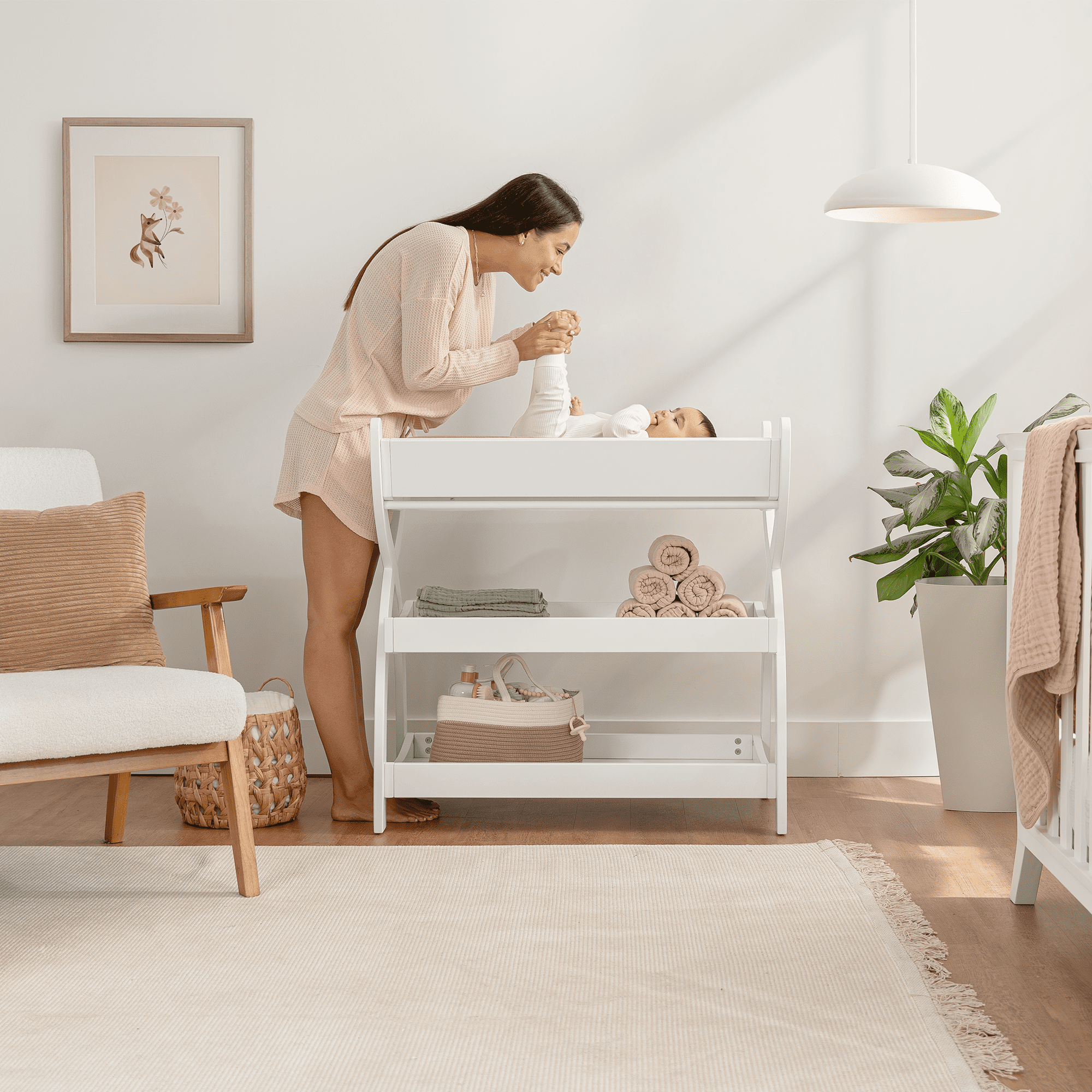Comfy Cubs Baby Changing Table with Two Open Shelves for Storage - White