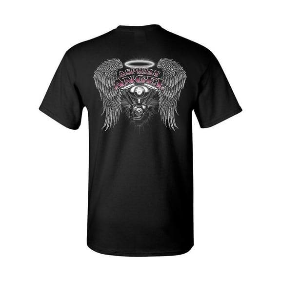 Tee Hunt Asphalt Angel T-Shirt Biker Angel Wings and Halo Motorcycle Club Mens Shirt