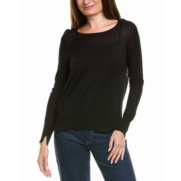 T Tahari womens  Wide Crewneck High-Low Sweater, l, Black