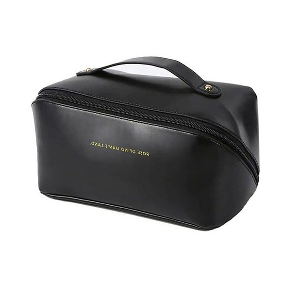 Bolsa de maquillaje de gran capacidad para mujer, bolsa de cosméticos de cuero, organizador de artículos de tocador multifunción, estuche de almacenamiento impermeable portátil de viaje
