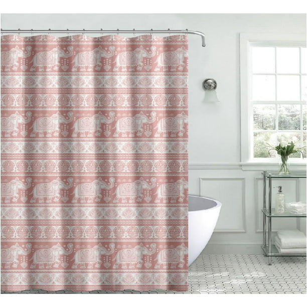 Bohemian Chic Elephants Fabric Shower, Pink Elephant Shower Curtain