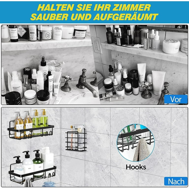 Beiou 5 Pack Shower Caddy, Shower Shelves, Wall Mounted Shower Accessories, Rustproof Stainless Steel Bathroom Shower Organizer, Size: One size, Black