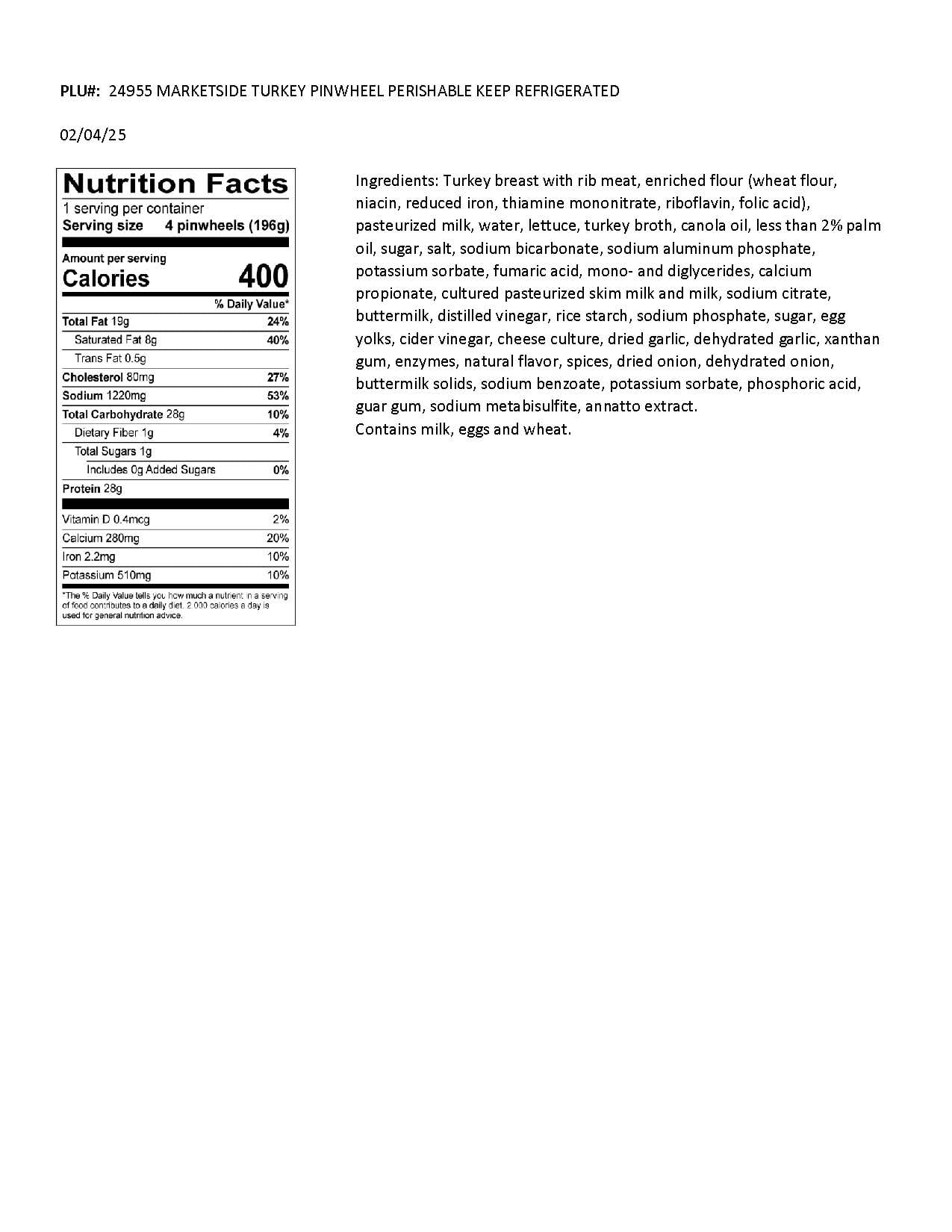 Marketside Turkey Deli Pinwheel, 1 Count
