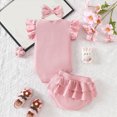 thumbnail image 4 of CAICJ98 My First Easter Baby Girl Outfit Bunny Heart Print Romper Tutu Shorts Headband 3Pcs Set Infant Spring Summer Clothes (Pink,0-3 Months), 4 of 6