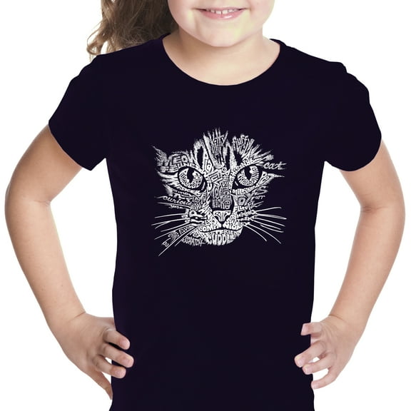 LA Pop Art Girl's Word Art T-shirt - Cat Face