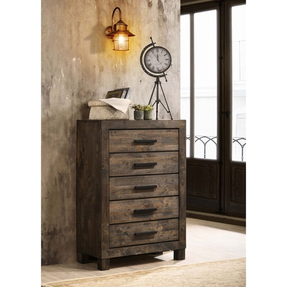 Miekor Furniture Bren Rustic Golden Brown 5-drawer Bedroom Chest No4269