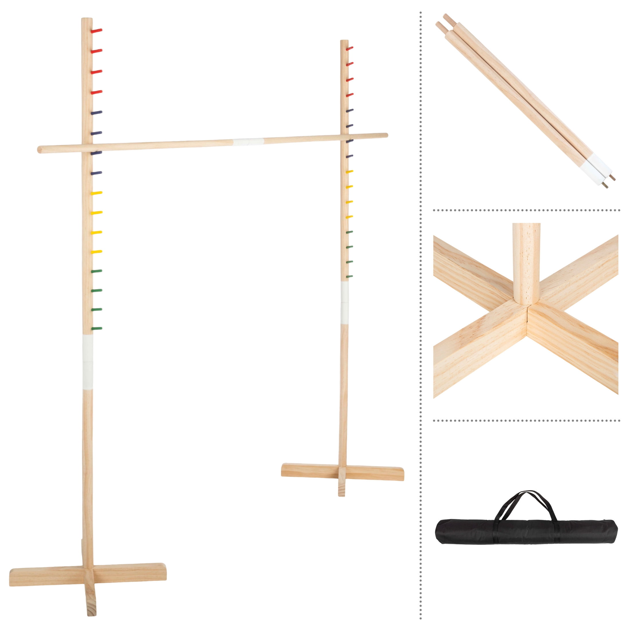 Hey Play Wooden Limbo Game for Kids and Adults - Carrying Bag Included