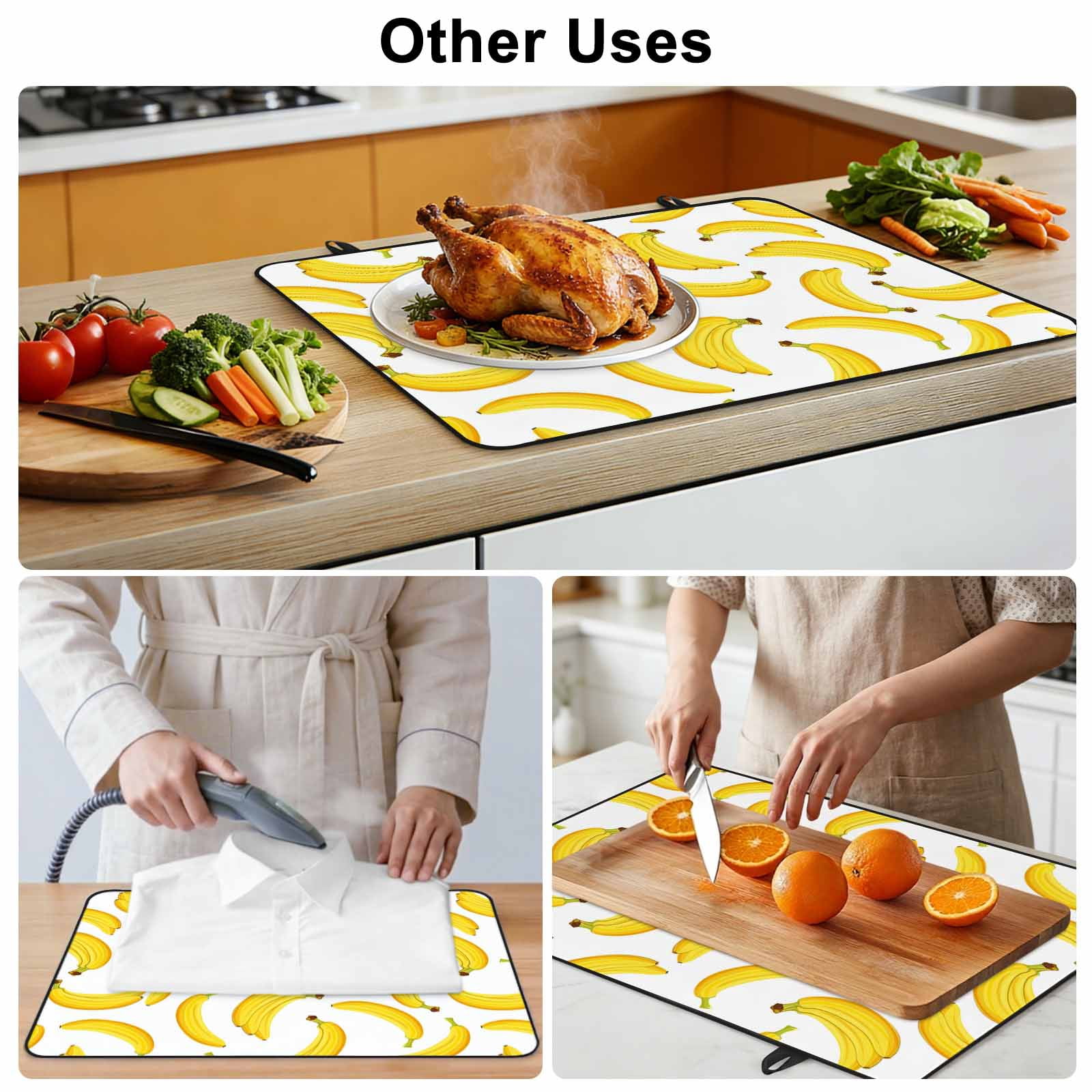 Yellow Banana Stove Top Cover for Electric Stove, Heat-proof & Non Slip Glass Top Stove Cover Protector, Summer Tropical Fruits Watercolor Kitchen Flat Cooktop Rubber Mat 24x21 Inches