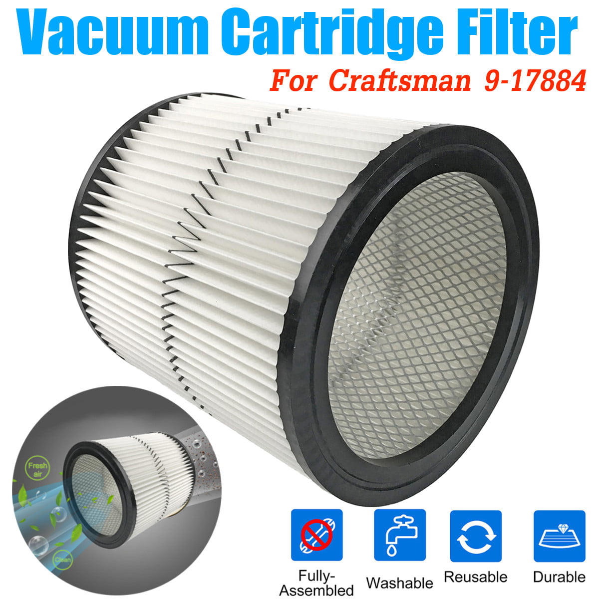 for 6,8,12 and 16 Gallon  Ca For Craftsman 9-17884 Cartridge Shop Vac Filter 