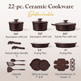 thumbnail image 2 of Carote 22 Pcs Ceramic Cookware Set, Pots and Pans with Detachable Handles, Oven Safe, Induction Cookware, Stackable Kitchen Cooking Set, Brown, 2 of 8