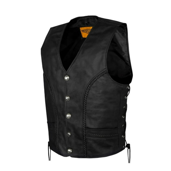 Dream Apparel Men's Leather Motorcycle Vest Biker Club Vest with Buffalo Nickel Snaps & Side Laces