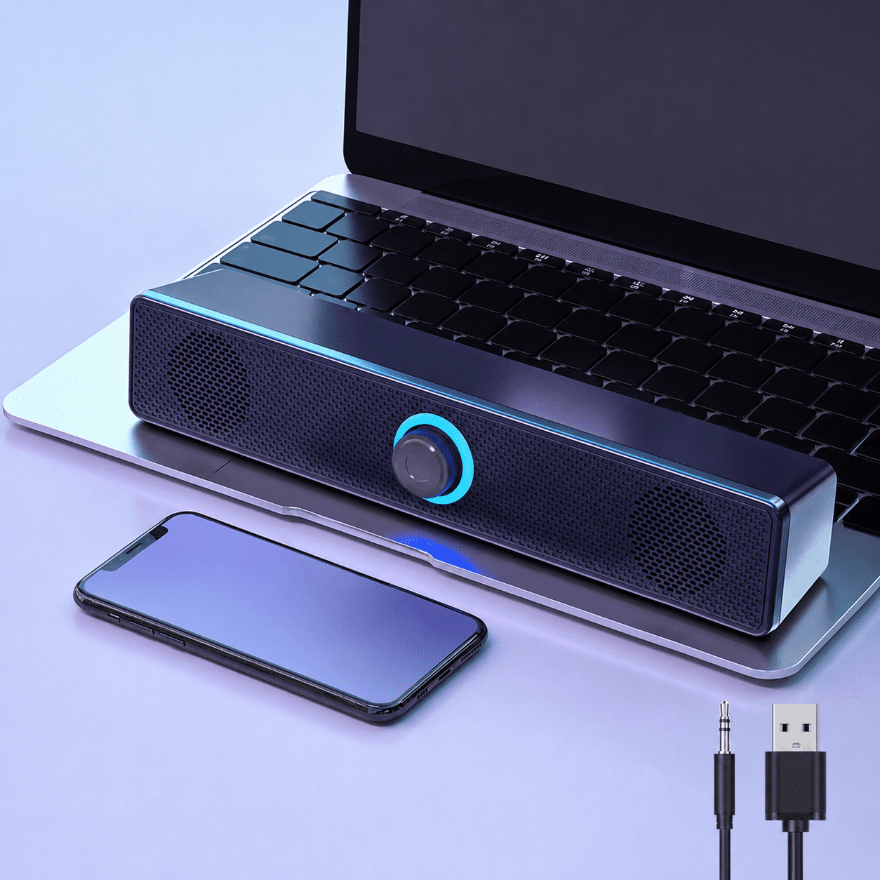 Wireless Tabletop Soundbar, Dual Drivers, Deep Bass, 10‑Meter Range for TV, Monitor & Laptop