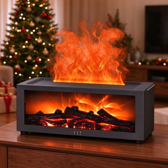 Hskeji Fireplace Essential Oil Diffuser, 150ML Flame Humidifier with7 Color LED Lights, Remote Control & Timer, Ultrasonic Cool Mist Aromatherapy Diffuser for Home Bedroom Office