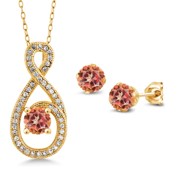 Gem Stone King 3.60 Ct Ecstasy Mystic Topaz 18K Yellow Gold Plated Silver Pendant and Earrings Jewelry Set