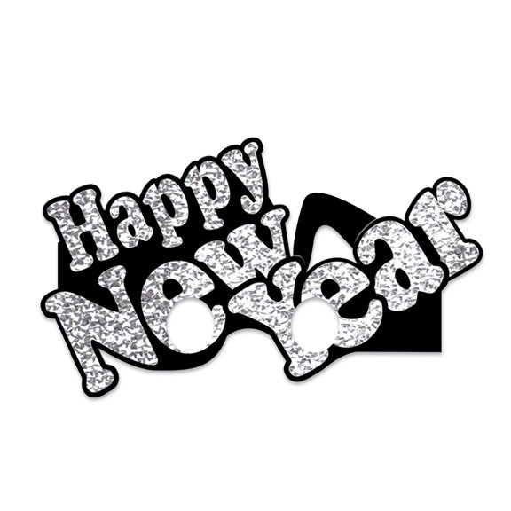 Pack of 72 Black and Silver Happy New Year Eyeglasses in Glitter Print