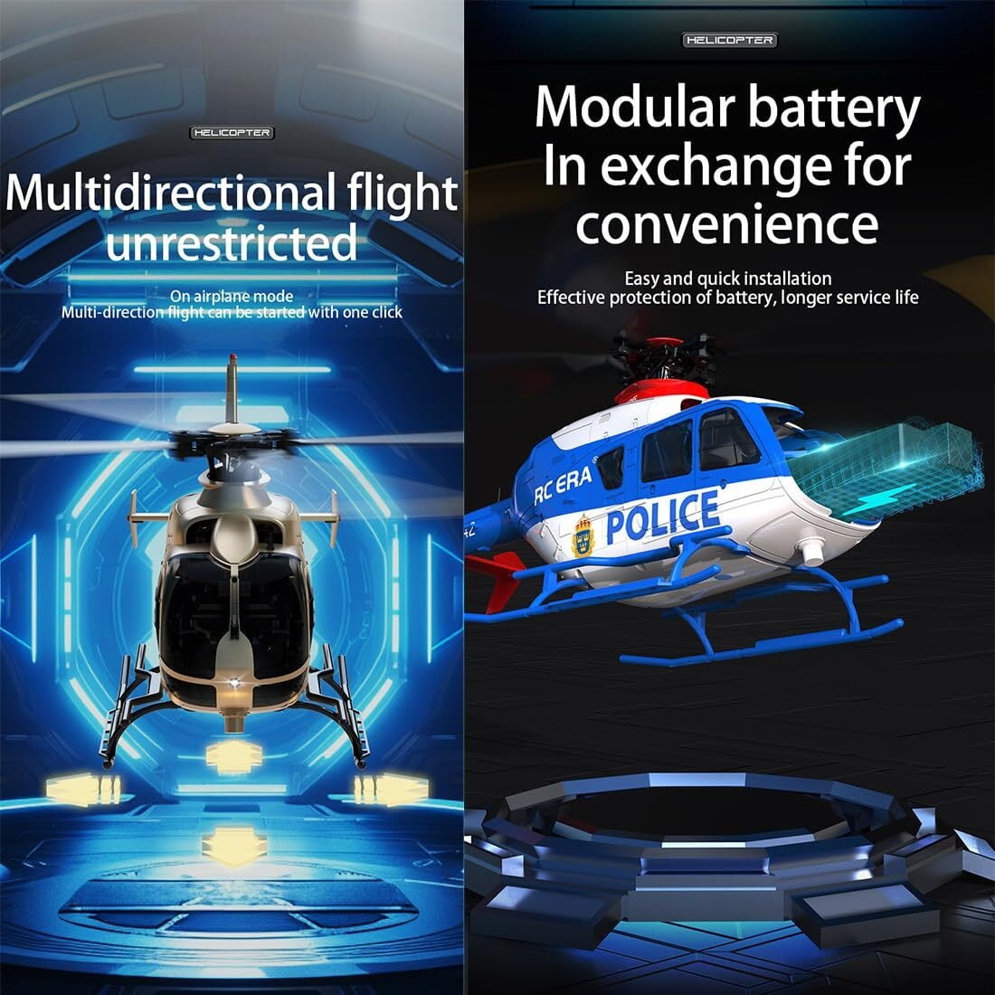 C123 RC Helicopter, 1:36 6CH EC135 Remote Control Helicopter for Adults, 2.4GHz RC Aircraft with 6-Axis Gyro, Inverted Flight, Altitude Hold, One Key Take Off/Landing (Blue(3 Batteries)