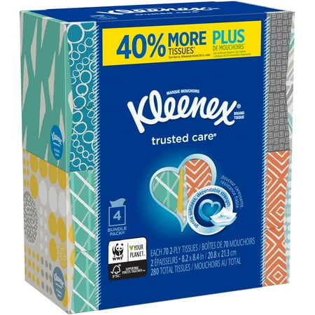 Kleenex Trusted Care Tissues - 2 Ply - 8.20" X 8.40" - White - Soft, Strong, Absorbent, Durable, Pre-moistened - For Home, Office, School - 70 Per Box - 12 / Carton