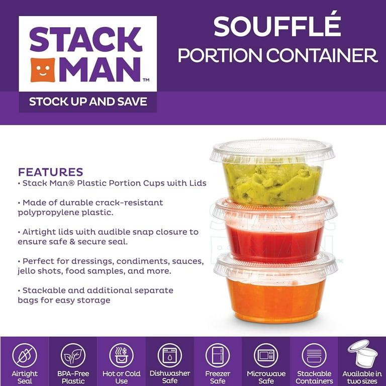 Stack Man Clear Plastic Portion Cups, (200 Sets - 2 oz.) Pudding