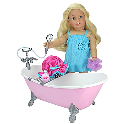 Ensemble de baignoire pour poupée de 18 pouces et accessoires de douche,  baignoire sur pattes rose