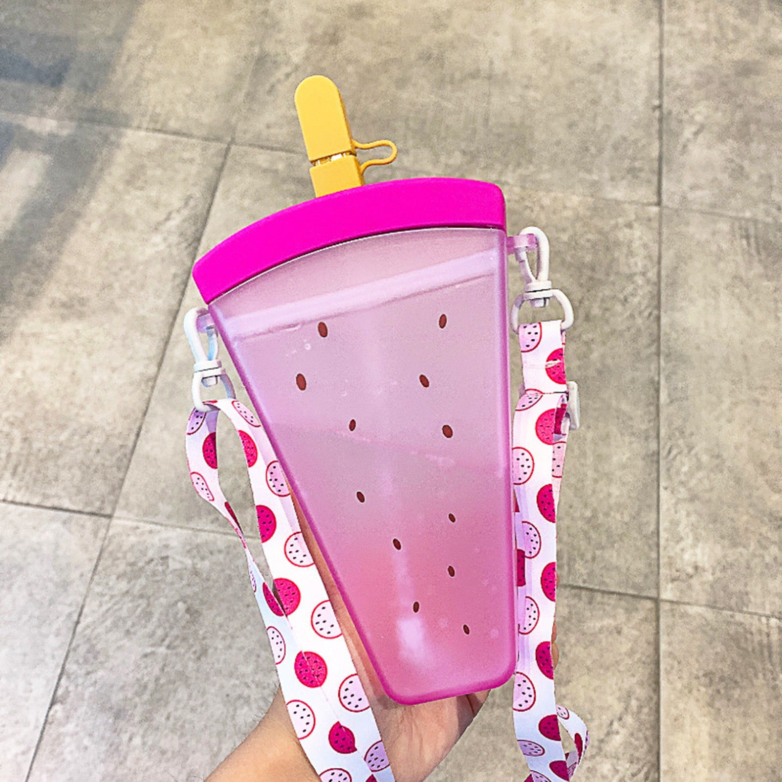 THHEIC 320ml Cute Watermelon Design Insulated Straw Water Bottle with Shoulder Strap, Portable Popsicle Cup for Gym, Office, Travel, and Outdoor Activities
